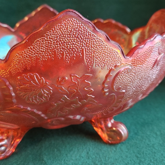 Vintage Peach Amber Glass Bowl Irridescent Depression Art Fruit - Picture 5 of 8